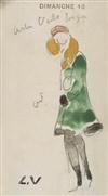 LOUIS VALTAT Three watercolor and pencil studies of women.